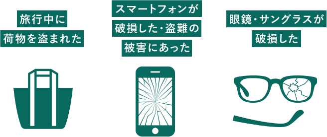 旅行中に荷物を盗まれた、スマートフォンが破損した・盗難の被害にあった、眼鏡・サングラスが破損した